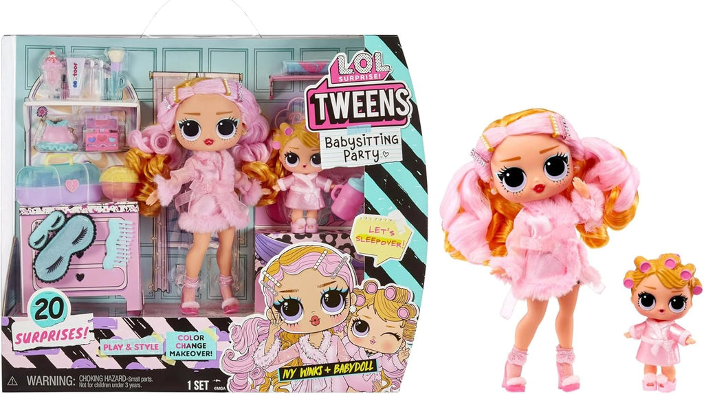 L.O.L LOL Surprise ween Babysitting Sleepover Party Ivy WINKS Babydoll UNbox 20 Surprises Includes 2 Dolls with Colour Change Features on