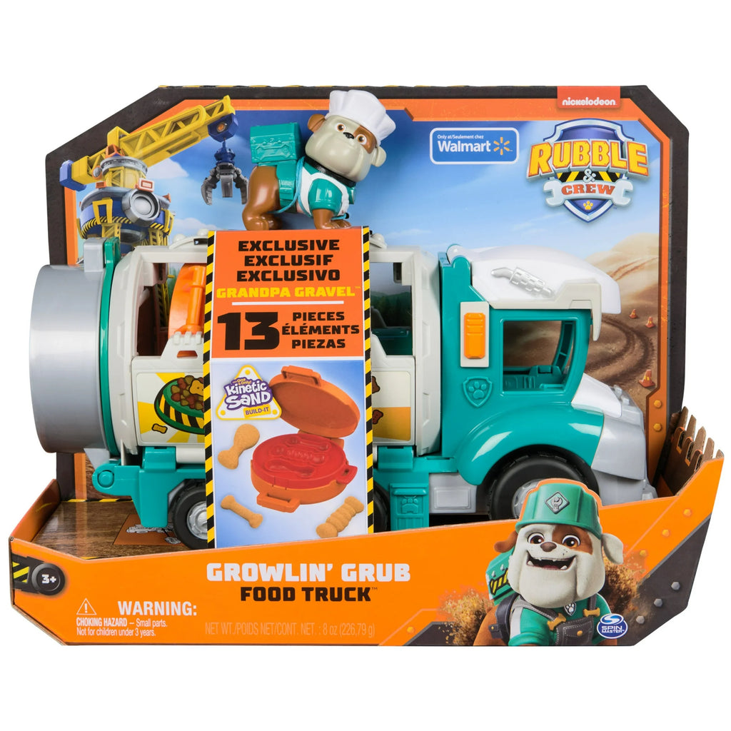 Rubble & Crew - Growlin’ Grub Food Truck with Action Figure, Kitchen Accessories & Kinetic Build-It Sand