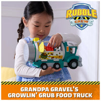 Rubble & Crew - Growlin’ Grub Food Truck with Action Figure, Kitchen Accessories & Kinetic Build-It Sand