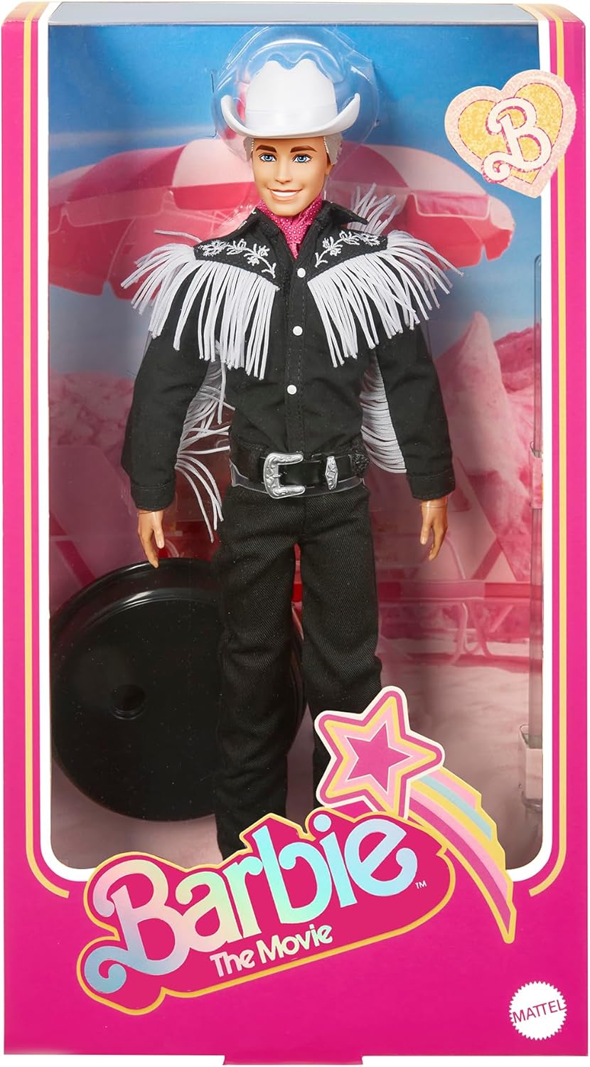 Barbie - Barbie the Movie Collectible Ken WESTERN Doll Wearing Black Outfit with White Fringe, Cowboy Hat and Boots with Pink Bandana - on clearance