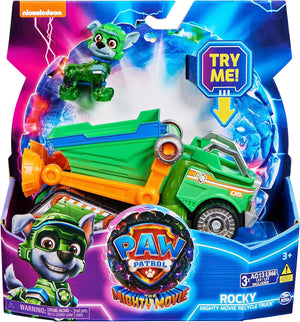 Paw Patrol -The Mighty Movie, Toy Garbage Truck Recycler with Rocky Mighty Pups Action Figure, Lights and Sounds - ON CLEARANCE