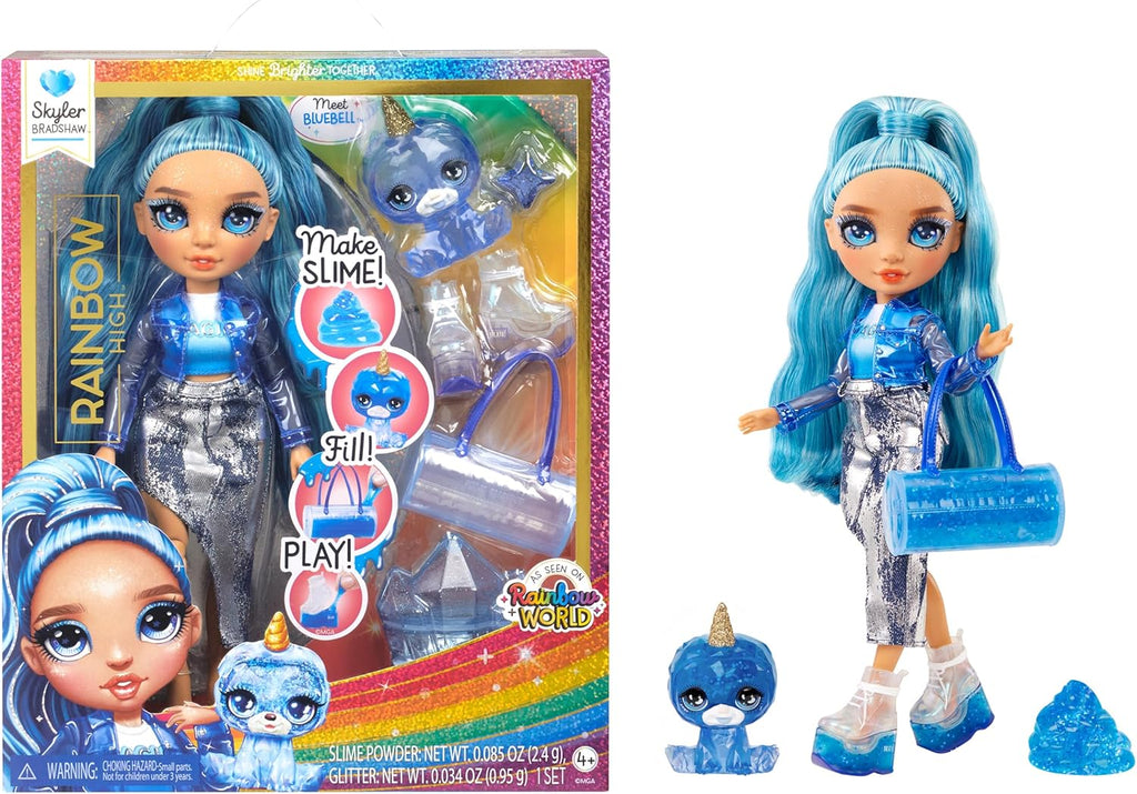 RAINBOW HIGH - Slime Kit & Pet - Skyler 11" Shimmer Posable Fashion Doll with DIY Sparkle Slime, Magical Yeti Pet